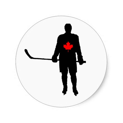 Hockey Player silhouette Canada Leaf Round Sticker | Zazzle