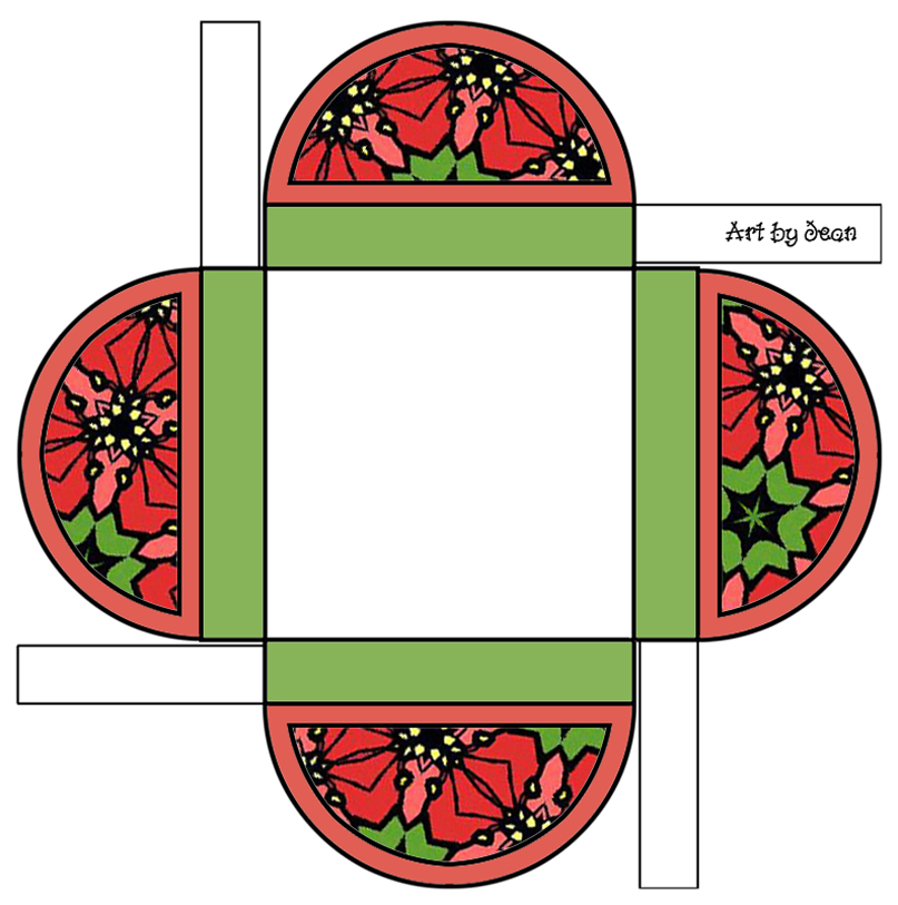 Printable Boxes: Multicolor patterns in CHRISTMAS COLORS on flat 