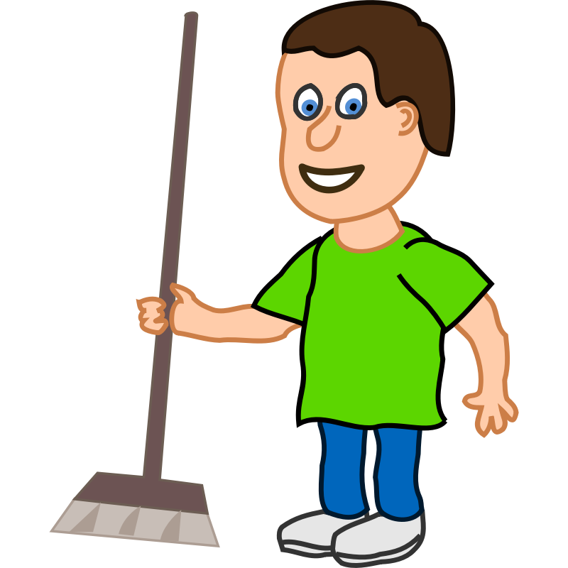 Clipart - young housekeeper boy with broomstick