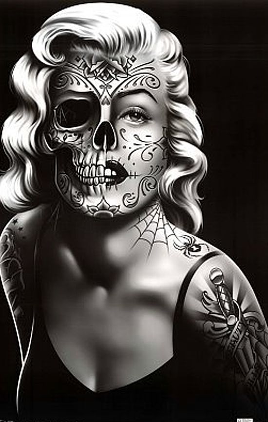 Skull Face Drawing blond art cool skull drawing woman face 