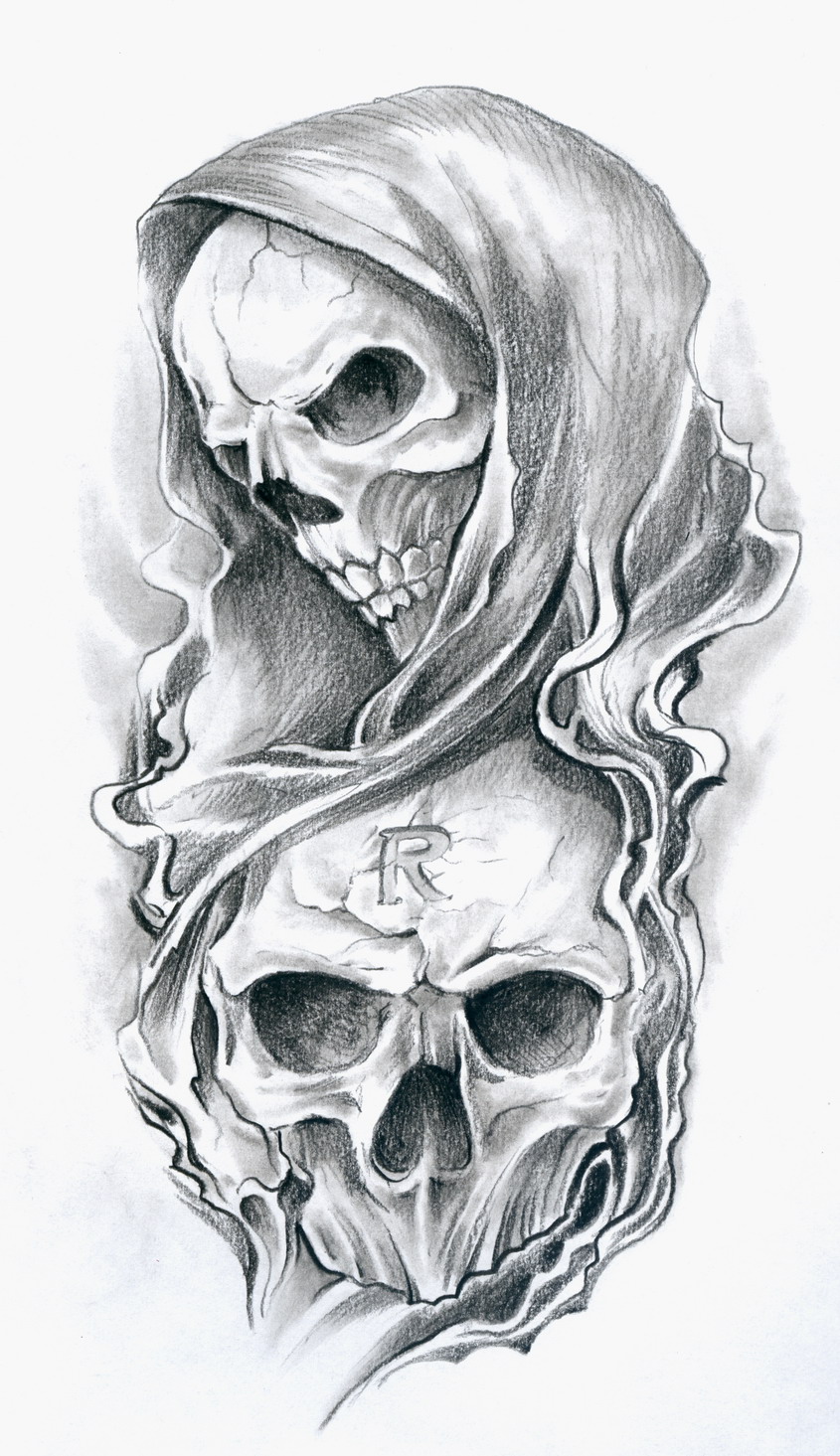 Free Black And White Skull Drawings, Download Free Black And White