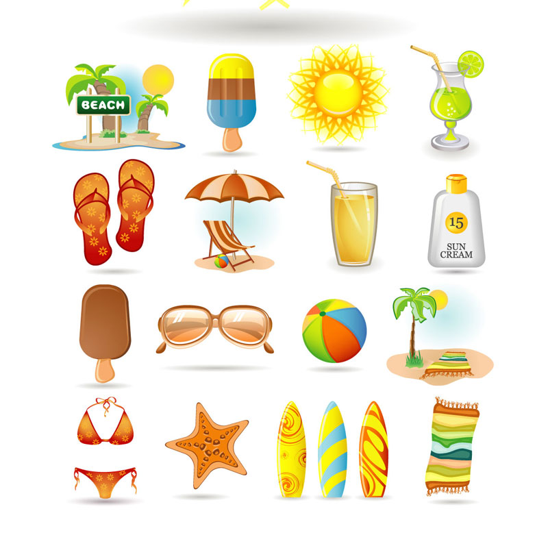 Summer vacation icons vector | Vector Graphics Blog