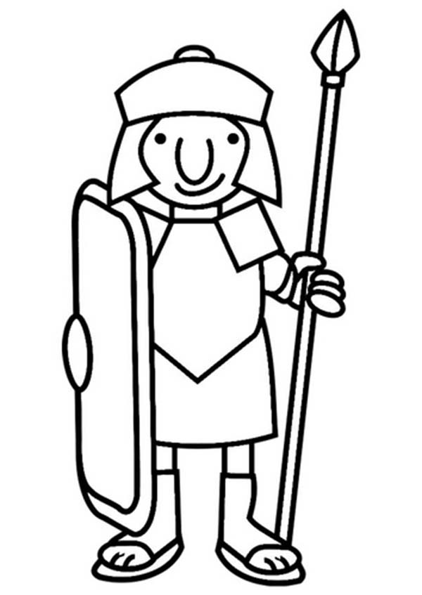 A Cartoon Drawing of Roman Soldier from Ancient Rome Coloring Page 