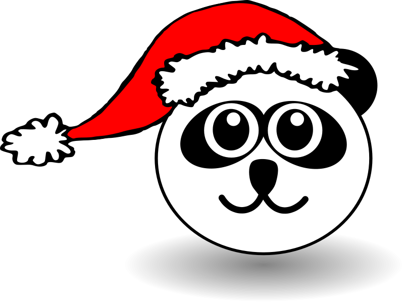 Funny panda face black and white with Santa Claus hat Free Vector