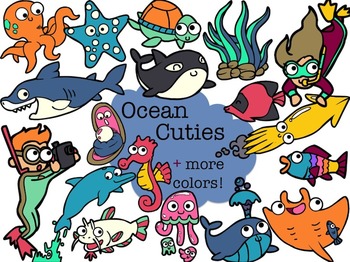 OCEAN CUTIES - OCEAN LIFE CLIP ART (LARGE SET 
