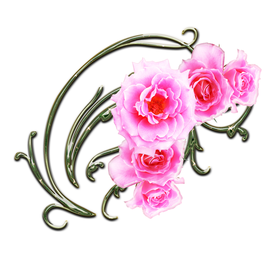 Clipart library: More Like pink roses and green swirls png 2 by Melissa-tm
