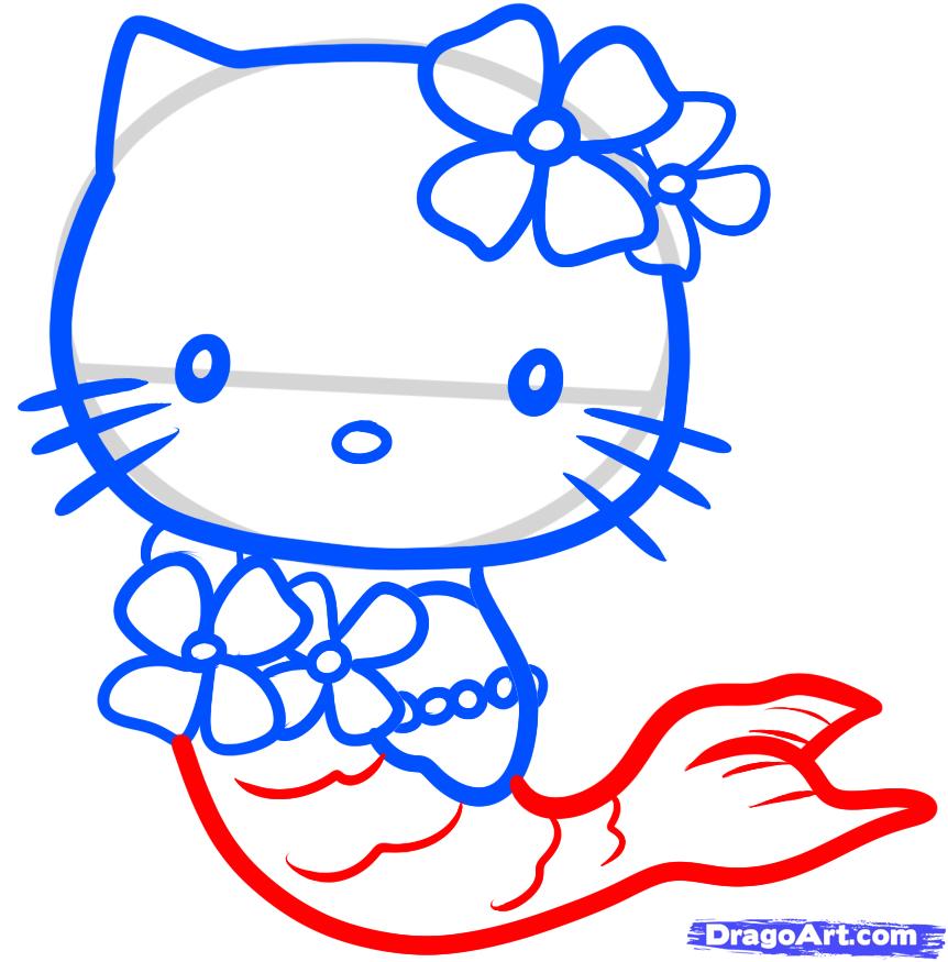How to Draw Mermaid Hello Kitty, Step by Step, Characters, Pop 