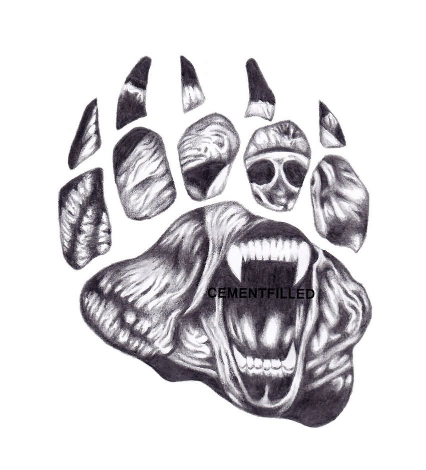 bear inside paw tattoo - Clip Art Library