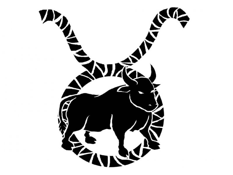 Awesome Black Bull And Taurus Zodiac Sign Tattoo Design