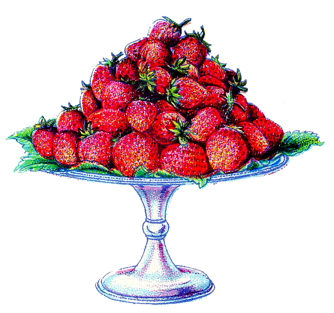 Vintage Clip Art - Strawberries on a Cake Plate - The Graphics Fairy
