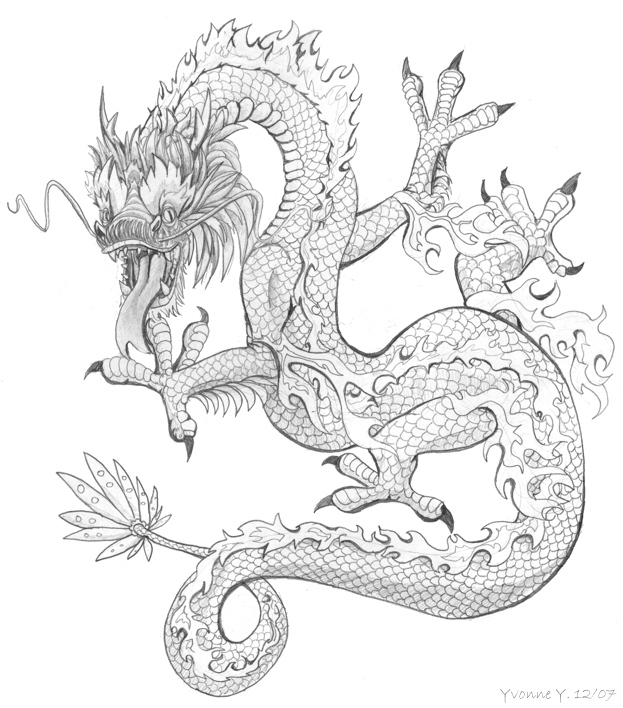 chinese dragon drawings in pencil