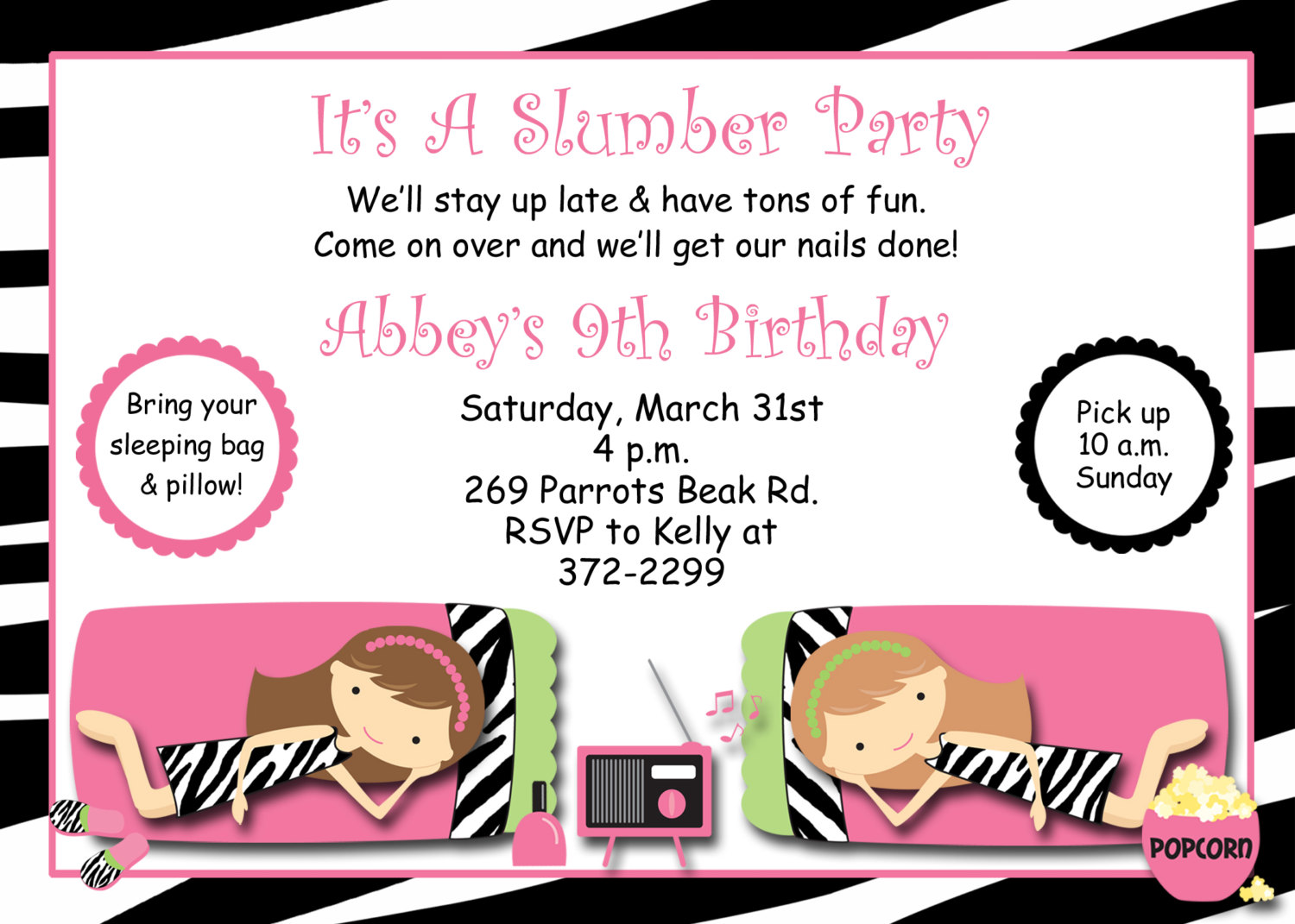 Slumber Party Birthday Invitation pajama by TheButterflyPress