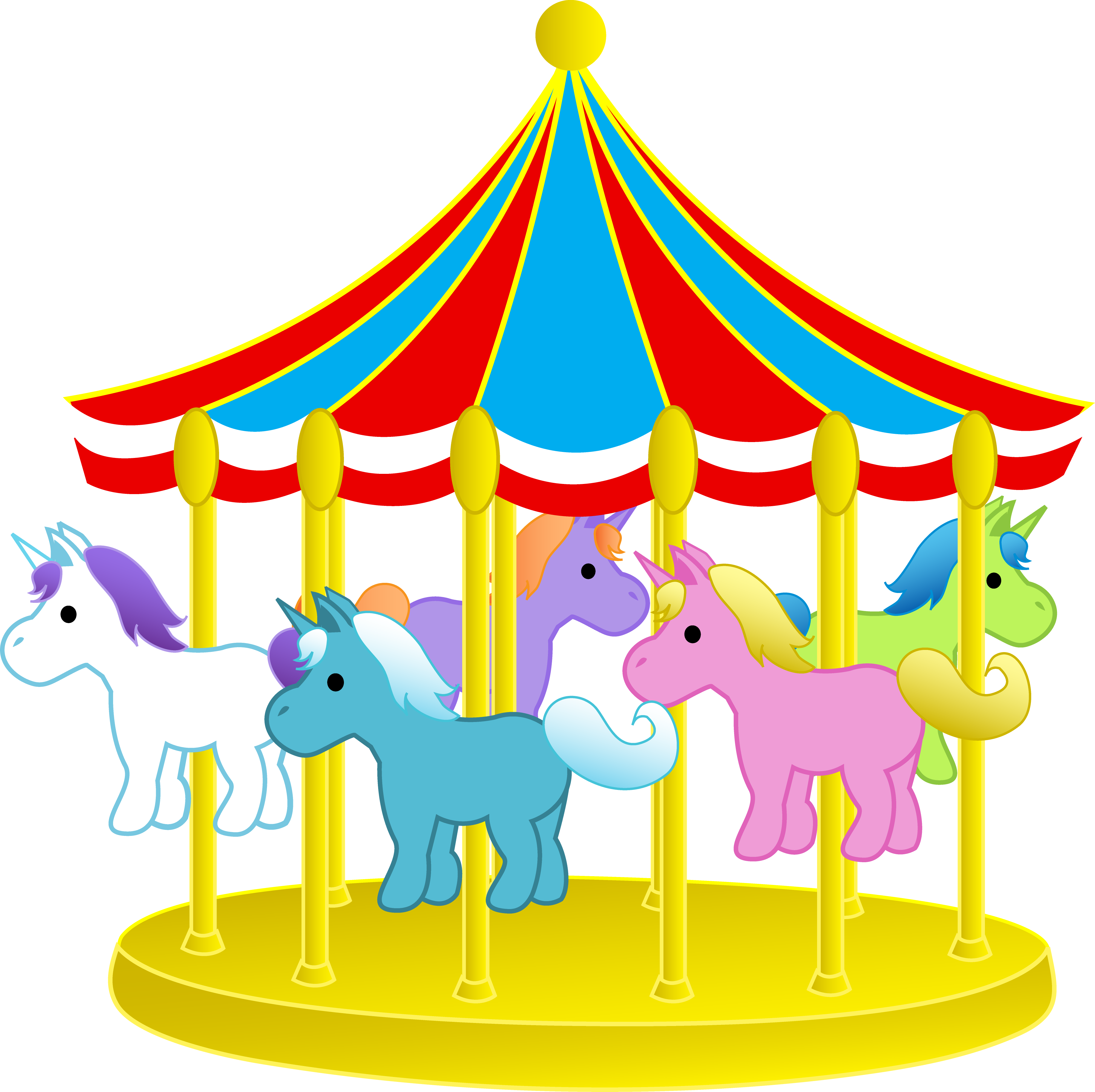 Cute Carnival Carousel With Ponies - Free Clip Art