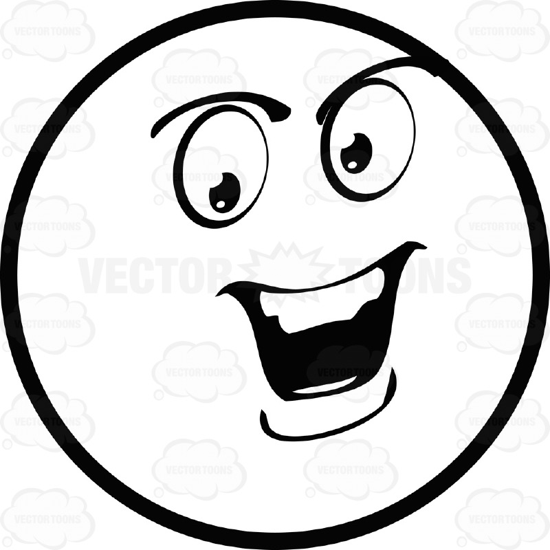 Speaking Confident Large Eyed Black and White Smiley Face Emoticon 