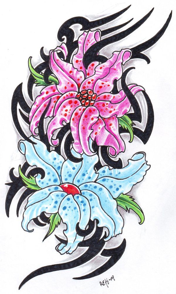 Fantasy Flowers with tribal by vikingtattoo on Clipart library