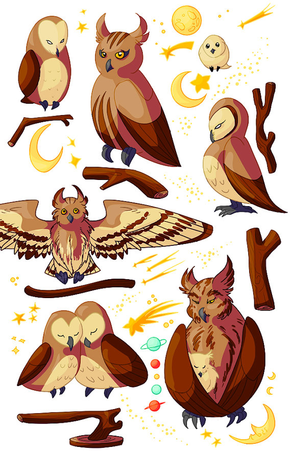 Clip Art Owls Digital Download Scrapbooking Images by Featherwurm