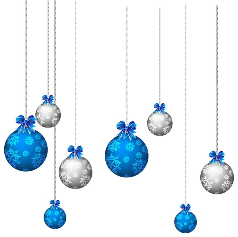 Blue and White Hanging Christmas Balls PNG Clipart