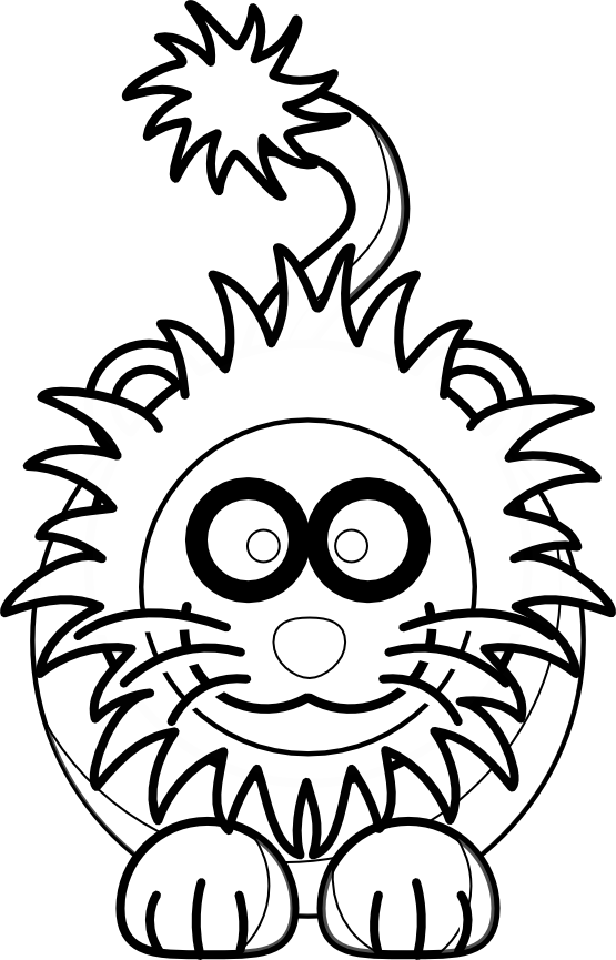 Cartoon Lion Black White Line Art Scalable Vector Graphics SVG 