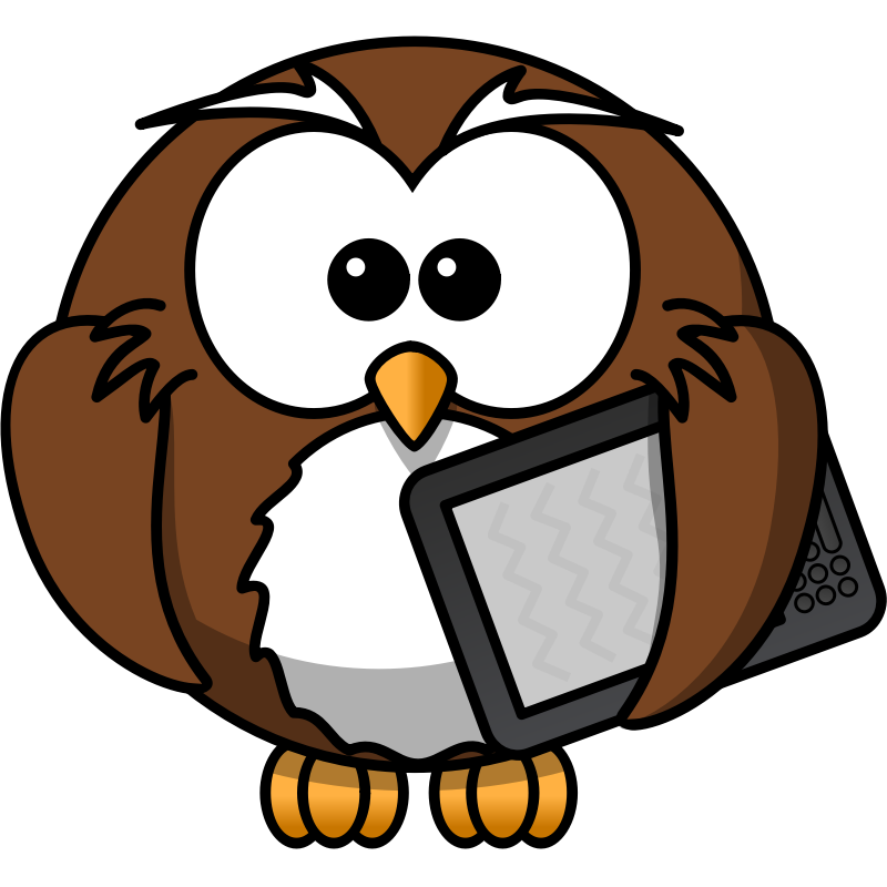 Clipart - Owl with ebook reader