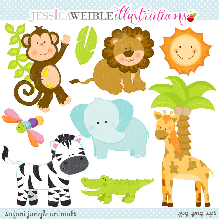 Safari Jungle Animals Cute Digital Clipart by JWIllustrations