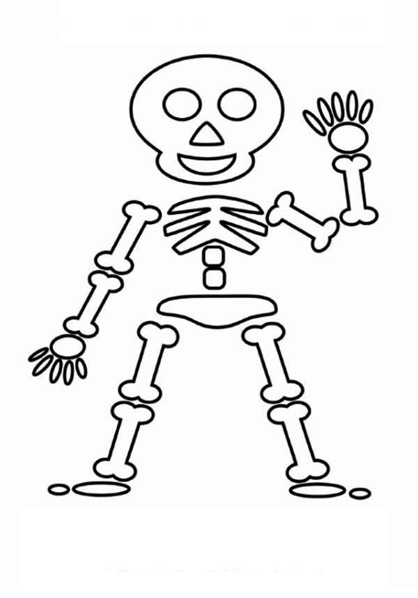 Friendly Skeleton say Hi Coloring Page | Kids Play Color