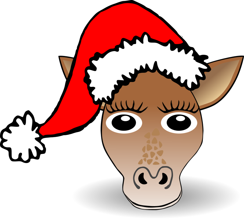 Funny Giraffe Face Cartoon with Santa Claus hat Free Vector 