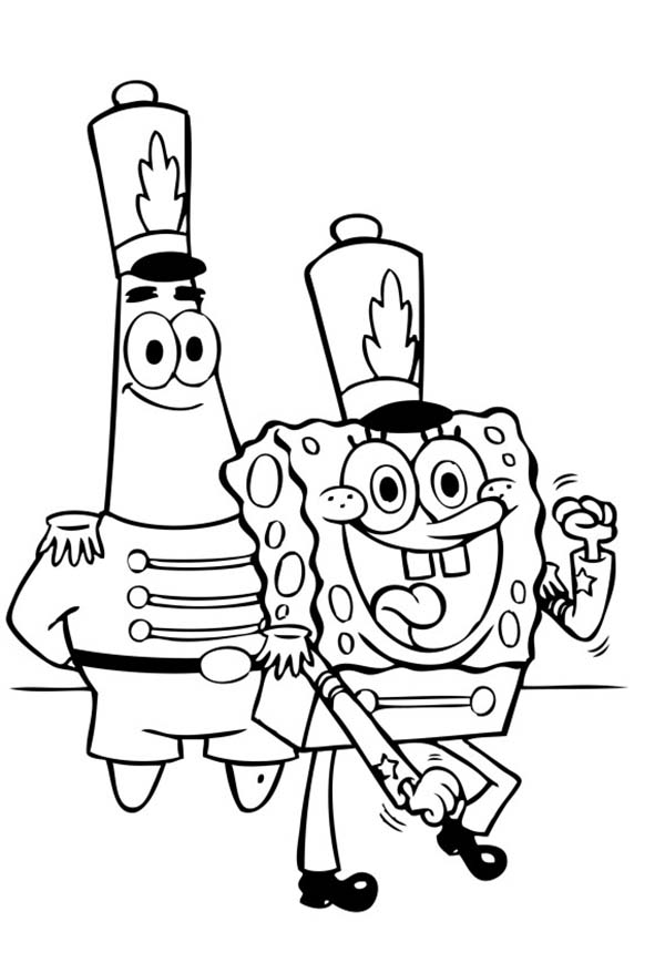 Patrick Star and Sponge Bob Having Fun Together Coloring Page 