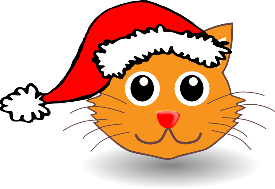 Funny kitty face with Santa Claus hat medium 600pixel clipart 