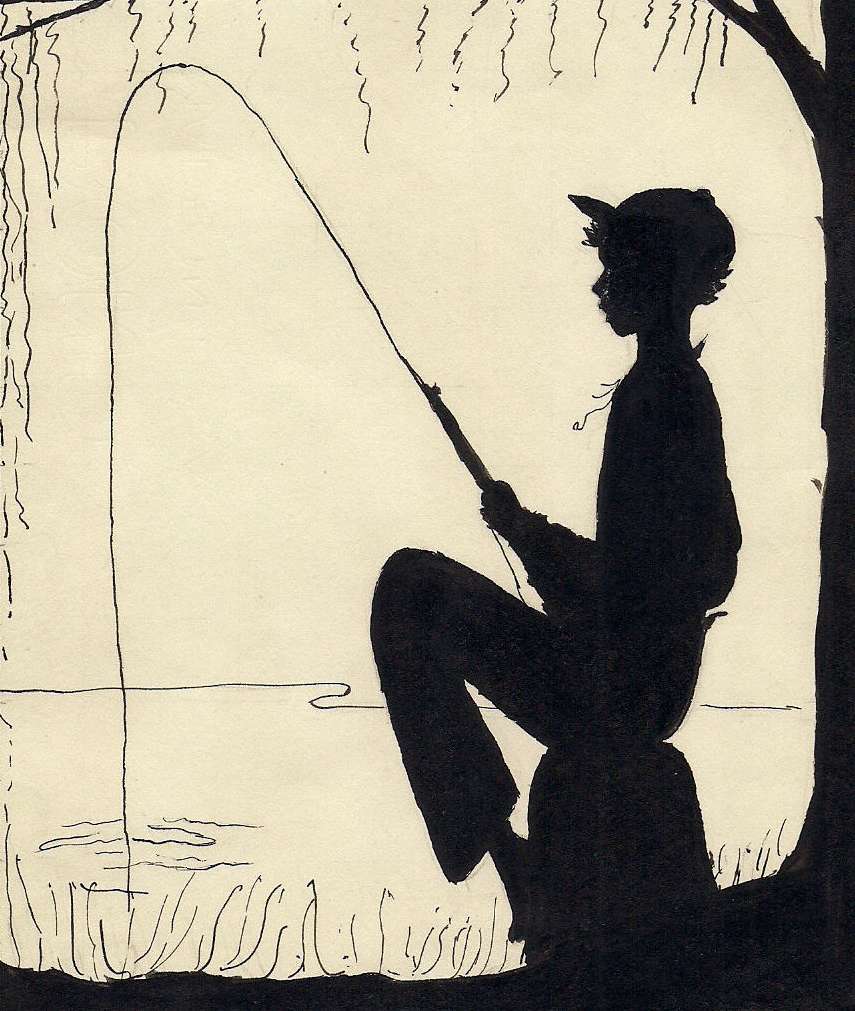 American Art - Boy Fishing: Vintage Silhouette Art from 