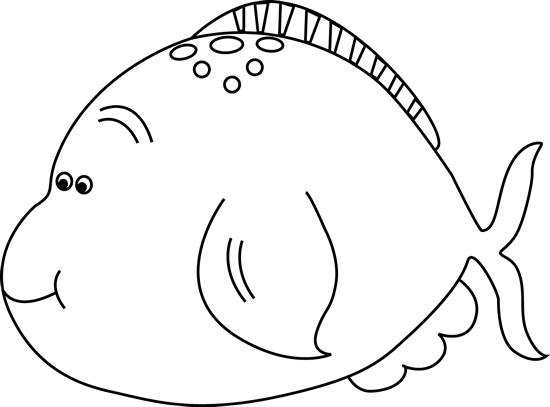Black and White Cute Fat Fish Clip Art - Black and White Cute Fat 