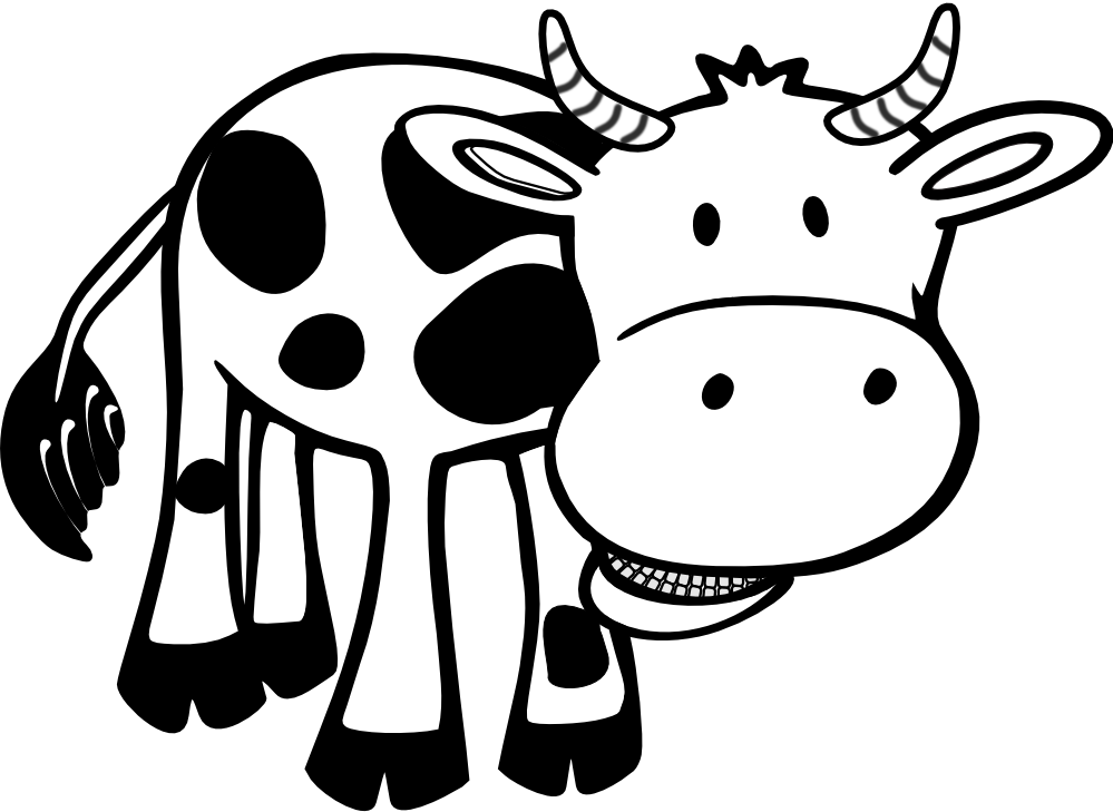 cow black white line hunky dory SVG colouringbook.