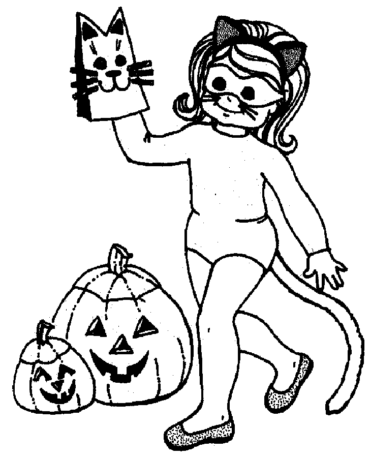 Girl in Cat Costume of Halloween Coloring Pages � Free Halloween 
