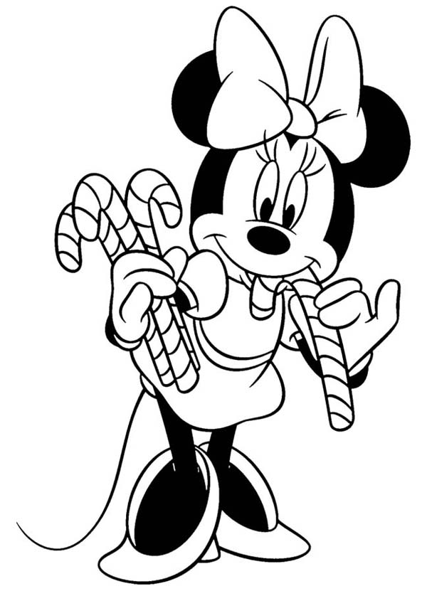 Minnie Eat Candy Cane on Christmas Coloring Page - Free 
