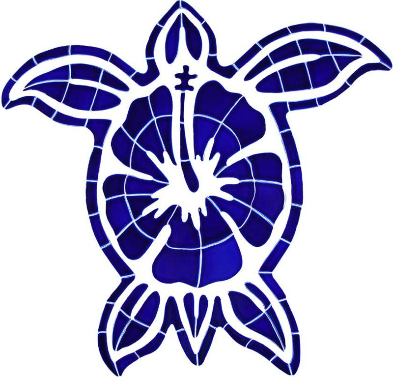 Ceramic Blue Hibiscus Turtle Mosaic