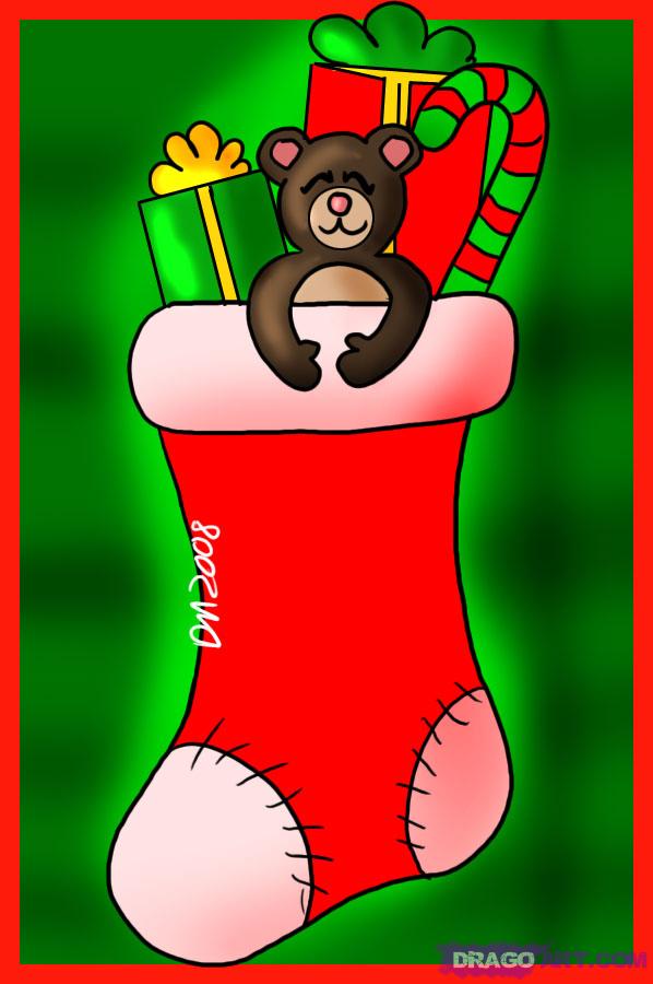 How to Draw a Christmas Stocking, Step by Step, Christmas Stuff 