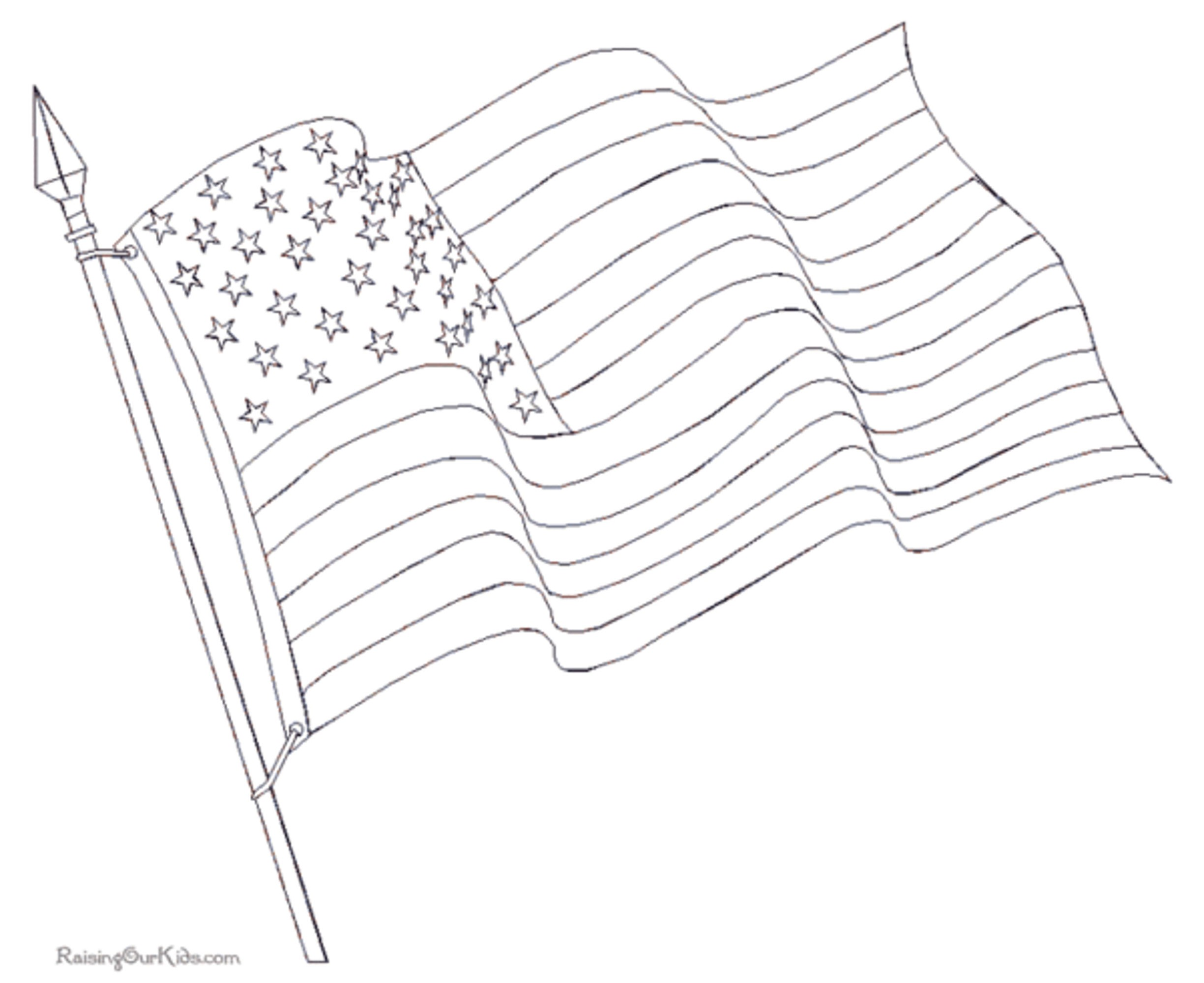 Gambar Waving American Flag Coloring Page Printable Kids Colouring