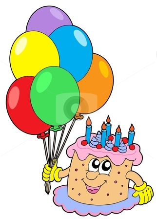 Birthday cake with balloons stock vector