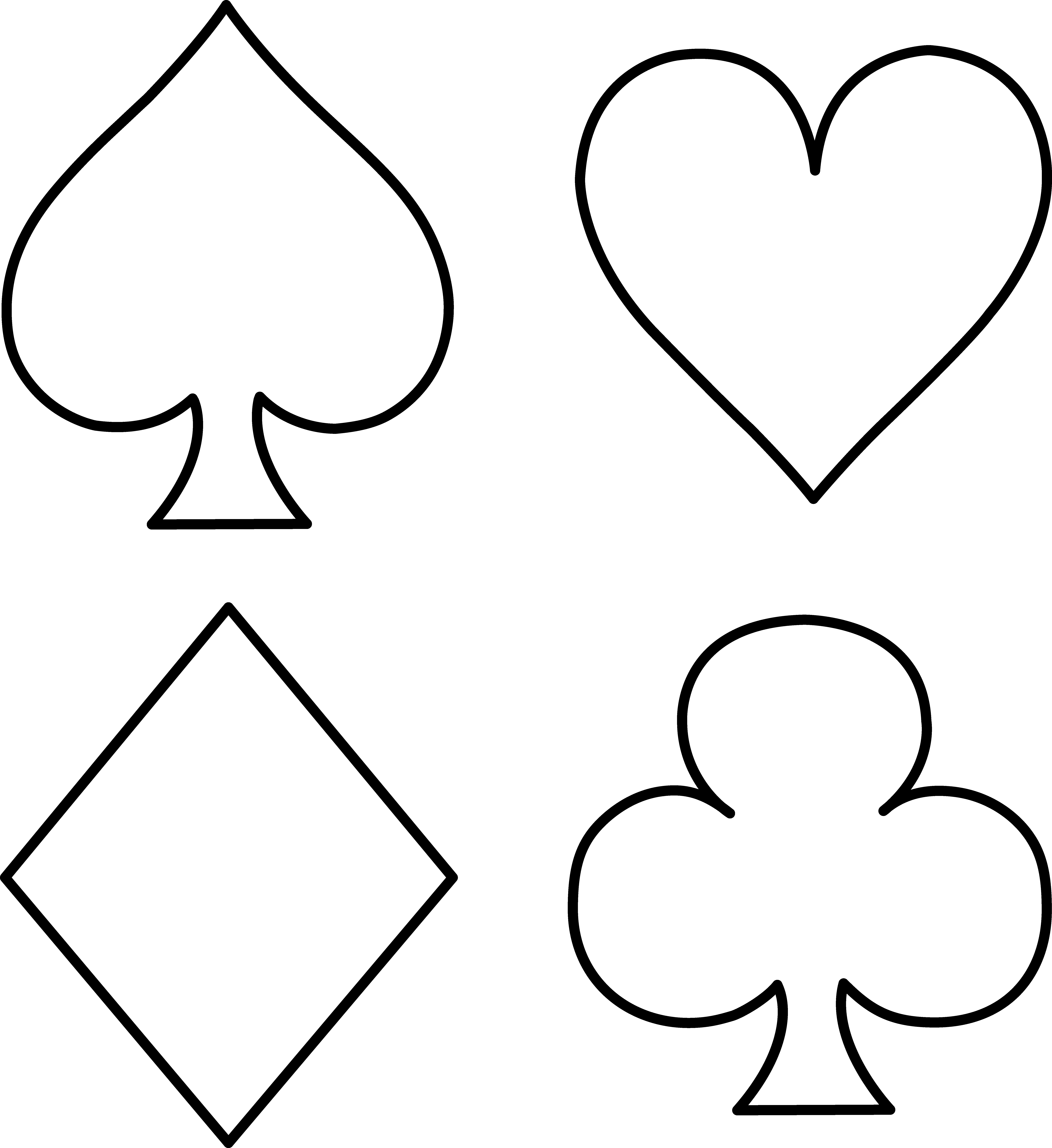 Playing Card Suits Line Art - Free Clip Art