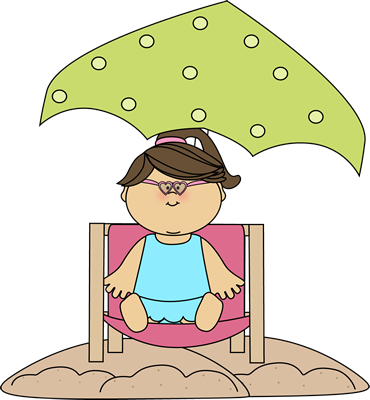 Girl Sitting in a Beach Chair Under an Umbrella Clip Art - Girl 