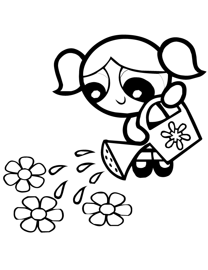 Powerpuff Girls Bubbles Waters Flowers Coloring Page | HM Coloring 