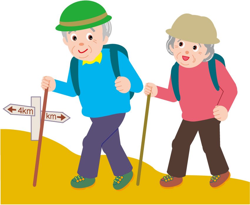 Vector cartoon clip old couple go to the mountains | Vector Images 