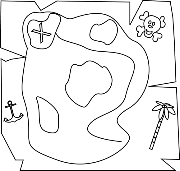 Black and White Pirate Treasure Map Clip Art - Black and White 
