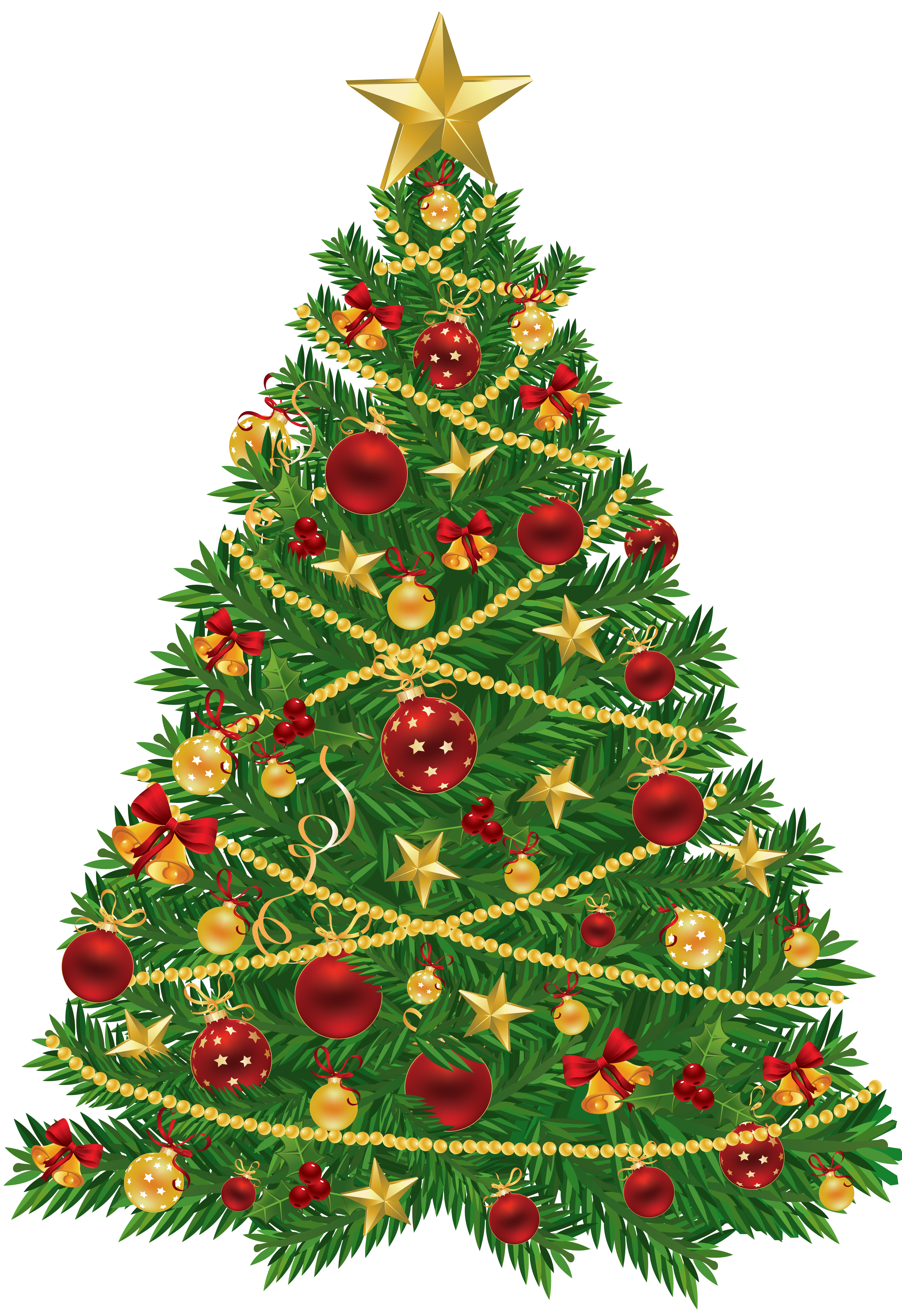 Large Transparent Christmas Tree with Red and Gold Ornaments Clipart