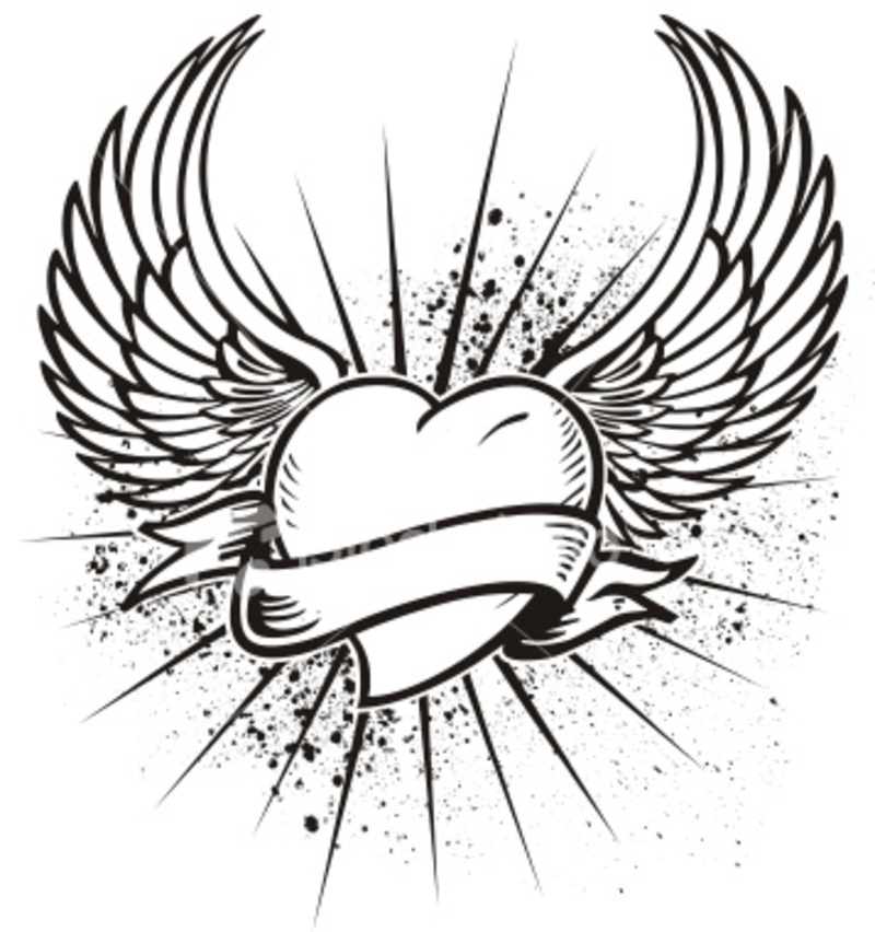 Winged Heart Banner Tattoo