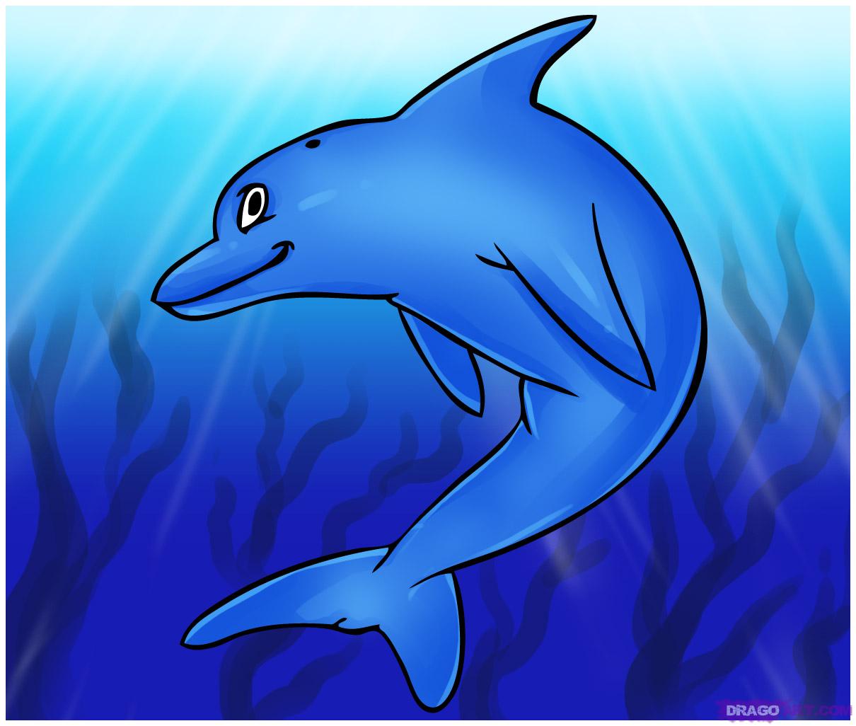 How to Draw a Cartoon Dolphin, Step by Step, Cartoon Animals 