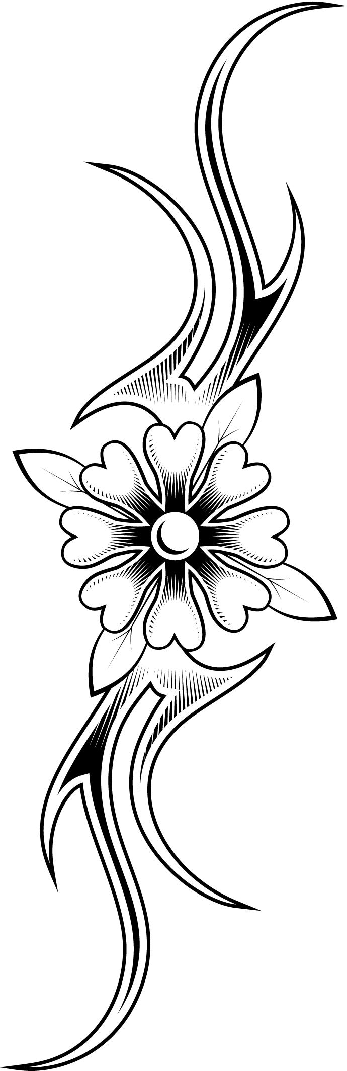 working page of a floral tattoo design for kids - Coloring Point