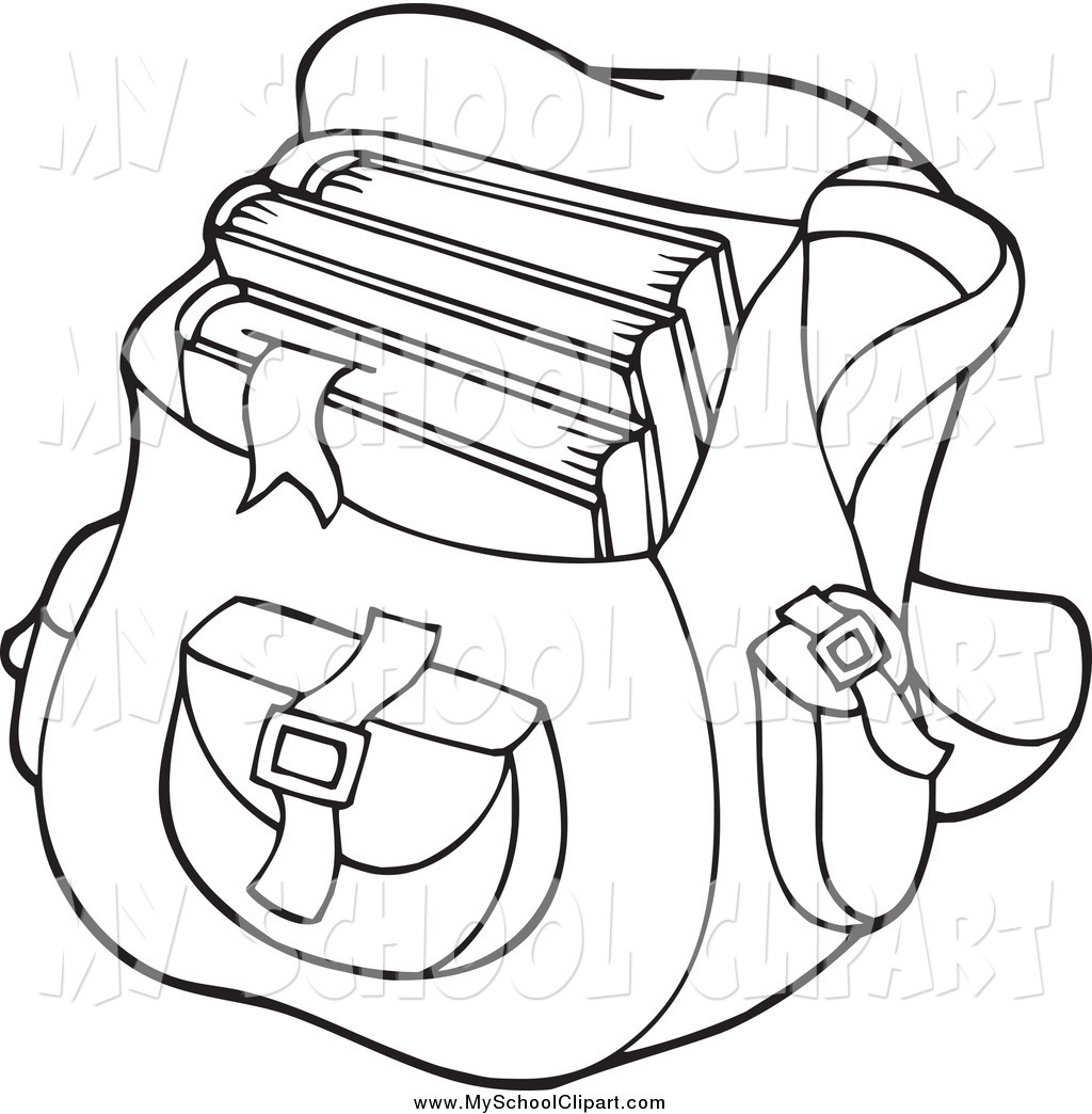 Art Black And White Of A Backpack School Bag Clipart - Free Clip 