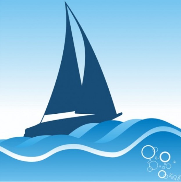 Ocean waves with sailboat silhouette Vector | Free Download