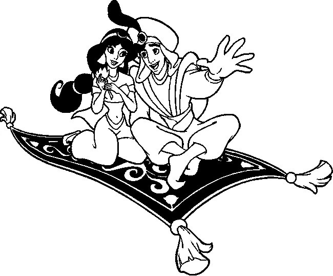 Aladdin and Jasmine on Magic Carpet | Coloring