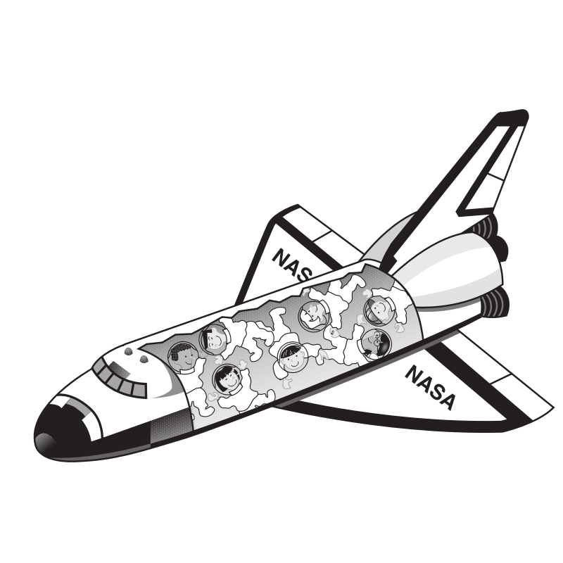 Clipart - Space shuttle with kids floating inside it